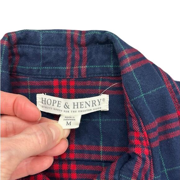 HOPE & HENRY Boys Flannel Button Down Navy Red Medium - Picture 3 of 4